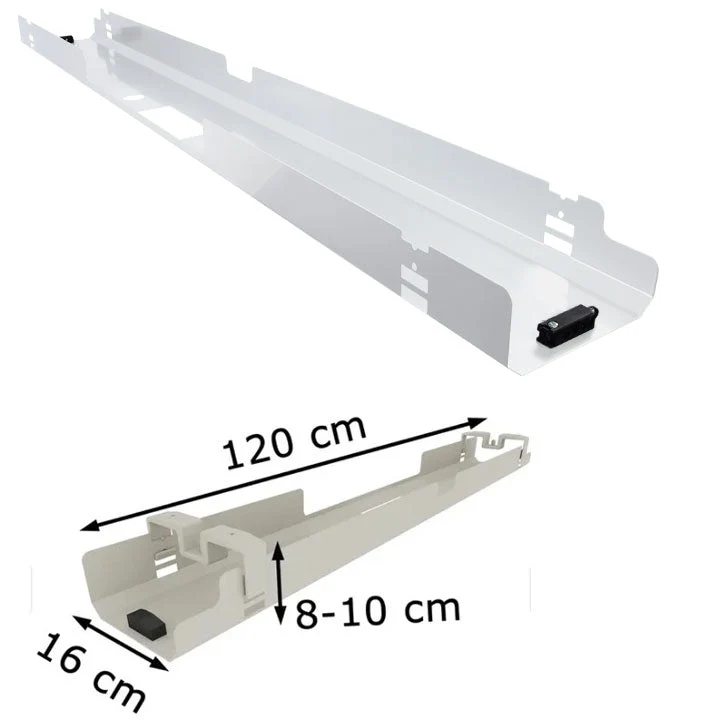 Kabelkanal Kabelwanne für Schreibtisch abklappbar - Weiß / Schwarz / Silber