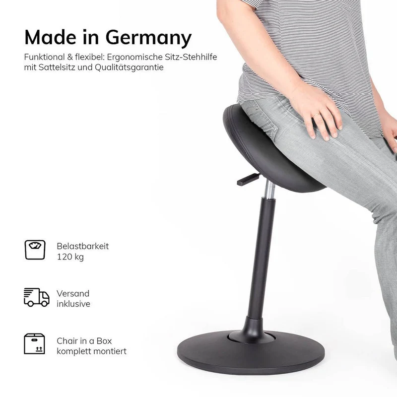 lento Stehhilfe - Ergonomischer Pendelhocker / Sattelsitz / Stehhocker für einen gesunden Rücken - Kunstleder Antibakteriell