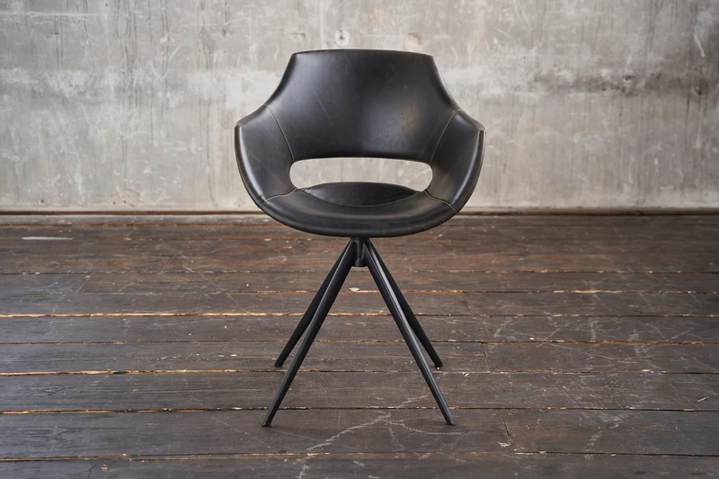 B-Ware KAWOLA Stuhl ZAJA Esszimmerstuhl Kunstleder drehbar Vintage schwarz