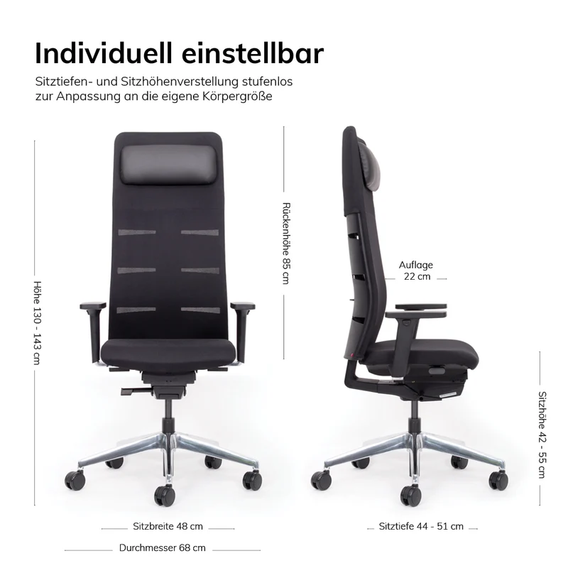 Ergonomischer Chefsessel lento Agilis Matrix MT14 - Netzrücken - Vollausstattung