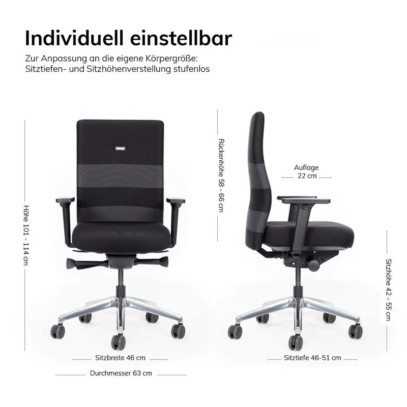 Ergonomischer Bürostuhl lento Agilis AG10 mit Sitzneige & Armlehnen