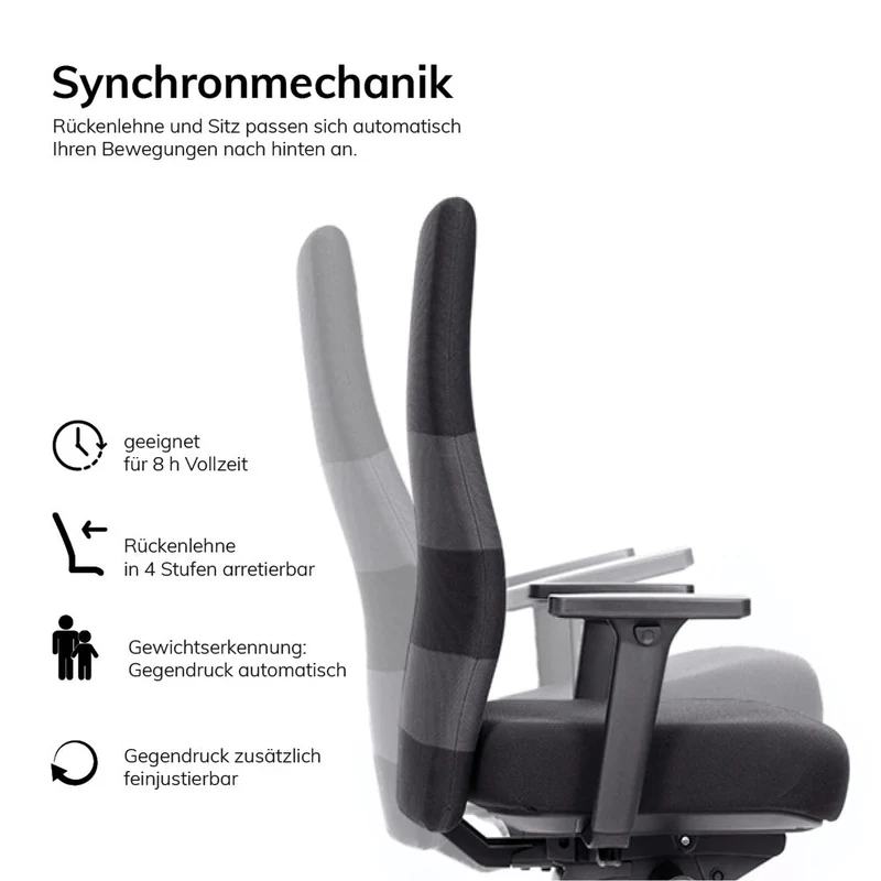 Ergonomischer Bürostuhl lento Agilis AG10 mit Sitzneige & Armlehnen