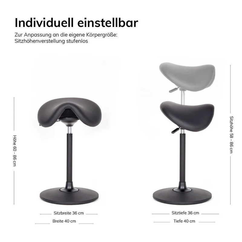 Stehhilfe - Ergonomischer Pendelhocker Lento Sella / Sattelsitz / Stehhocker für einen gesunden Rücken - Kunstleder Antibakteriell