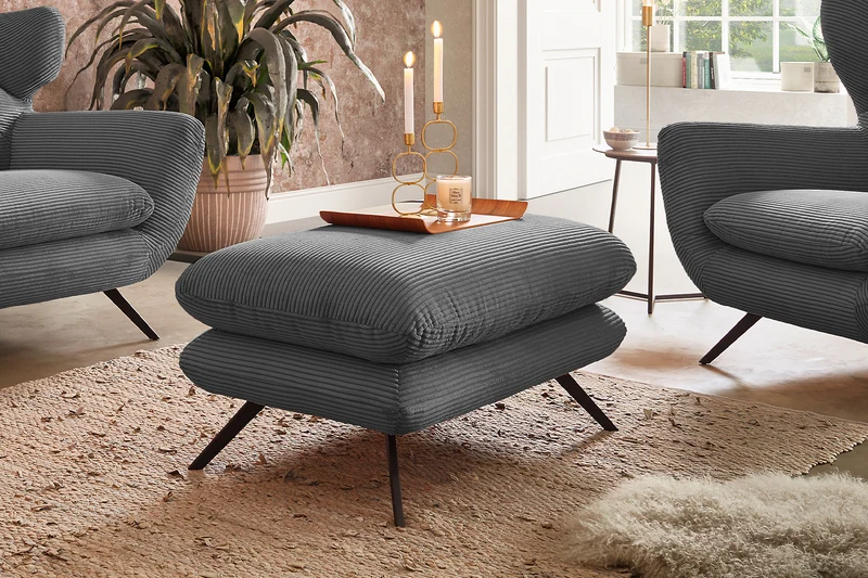 KAWOLA Hocker CHARME Hockerbank groß Cord grau