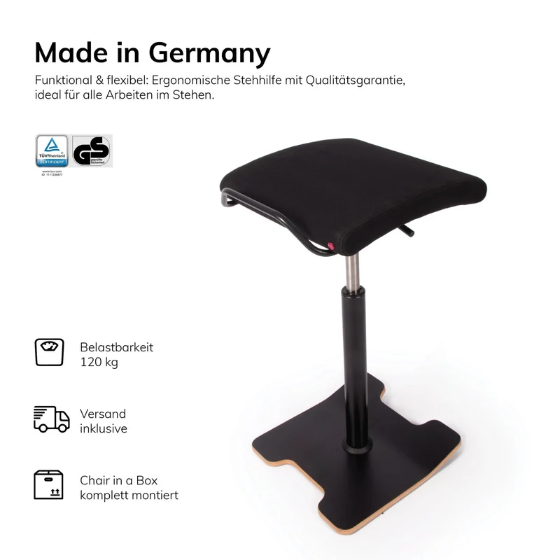Ergonomischer Bürohocker Hocker - Stehhilfe mit Bodenwippe Lento Sella Activa SA10 - verhindert Rückenschmerzen und Verspannungen