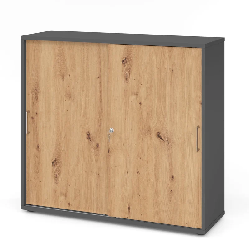 Hammerbacher Schiebetürenschrank 1753S | 3 Ordnerhöhen | abschließbar | 120 x 110 x 40cm