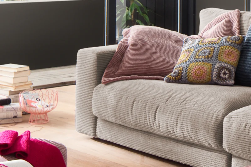 KAWOLA Sofa MADELINE 3-Sitzer Cord taupe