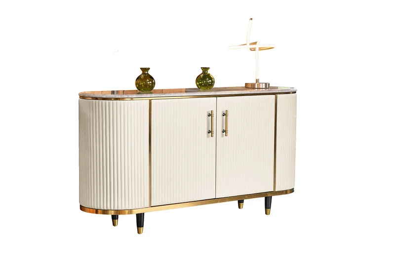 KAWOLA Sideboard MARIA Marmorplatte Kunstleder weiß
