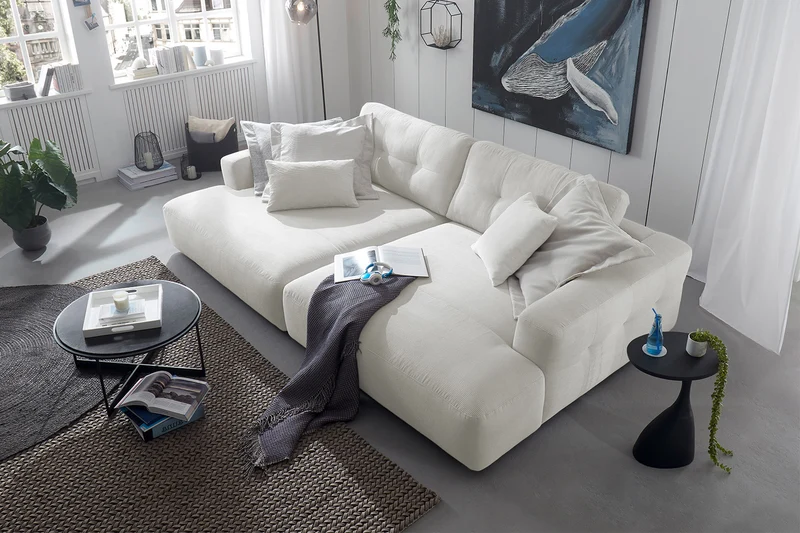 KAWOLA Big Sofa MIKA Feincord weiß