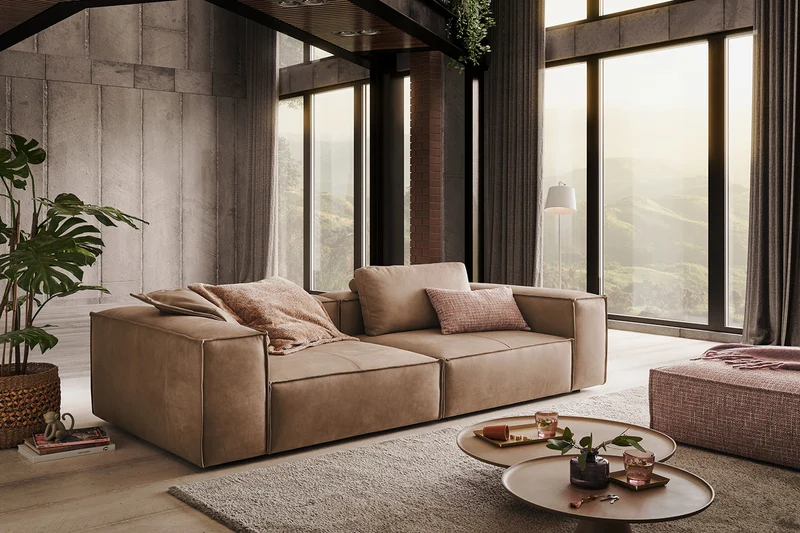 KAWOLA Sofa CARMO 3-Sitzer Leder taupe