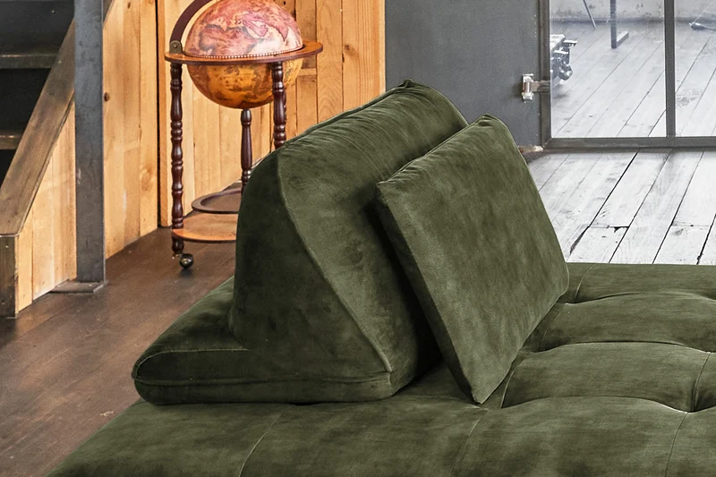 KAWOLA Sofa WIOLO Schlafsofa Daybed velvet moosgrün
