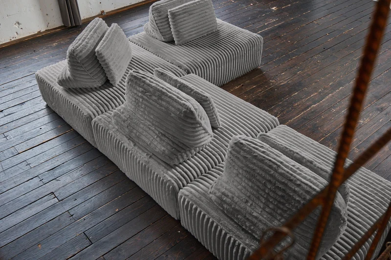 KAWOLA Modulsofa WIOLO SOFT 4 Module 4 Rückenkissen Weicher Breitcord grau