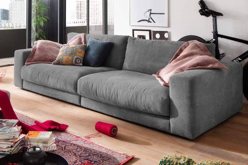 KAWOLA Sofa MADELINE 3-Sitzer Cord grau