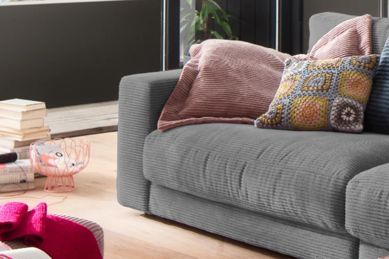 KAWOLA Sofa MADELINE 3-Sitzer Cord grau