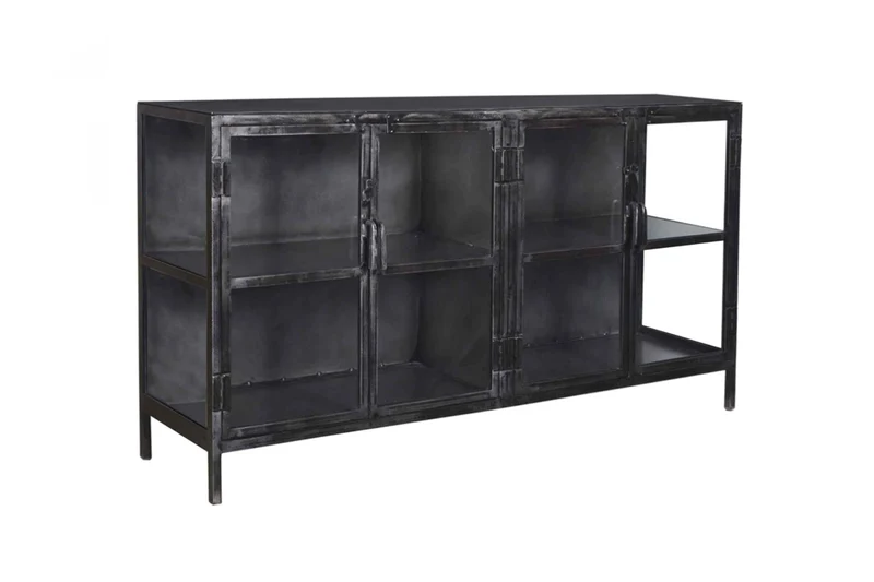 KAWOLA Sideboard BREST Vitrine Metall schwarz 4 Türen