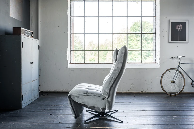 KAWOLA Sessel MIKO Relaxsessel drehbar Velvet steingrau