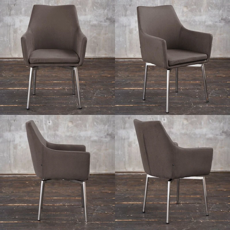 KAWOLA Stuhl Cali Sessel Microfaser Esszimmerstuhl taupe Füße Edelstahl