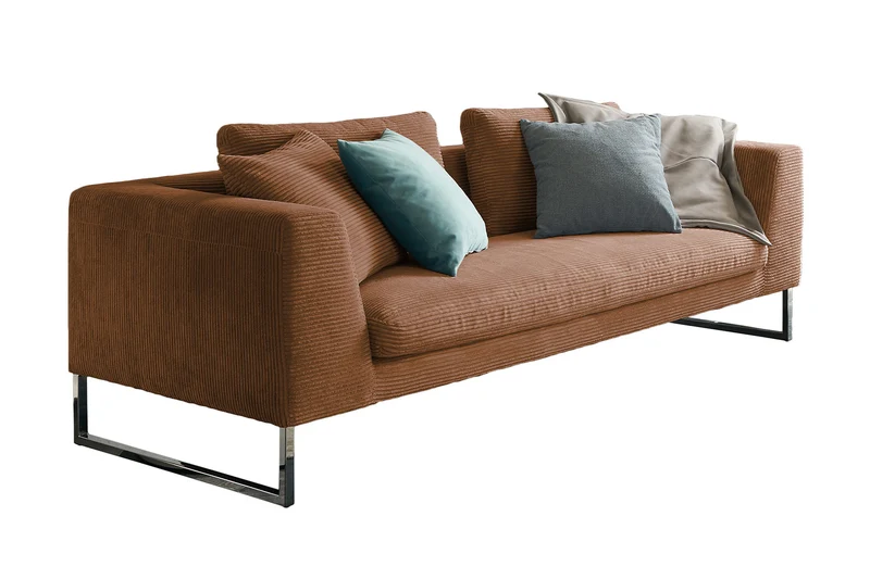 KAWOLA Sofa ARIAN 2,5-Sitzer Metallkufe chrom Cord rost
