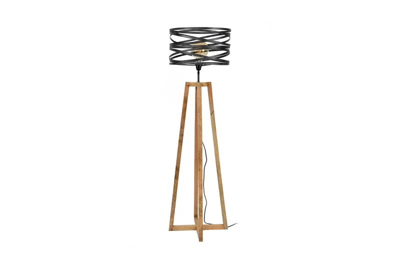 KAWOLA Stehleuchte DALIAN Stehlampe Holz/Metall schwarz