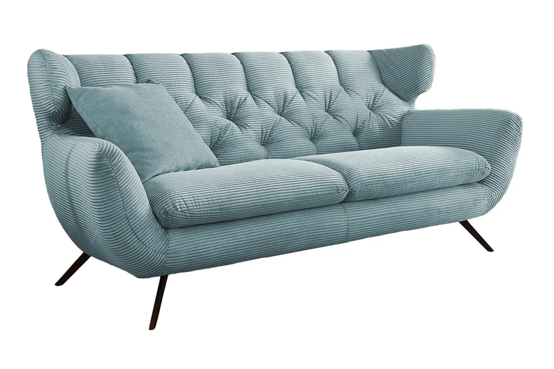 KAWOLA Sitzgruppe CHARME Sofa Sessel Hockerbank Cord hellblau