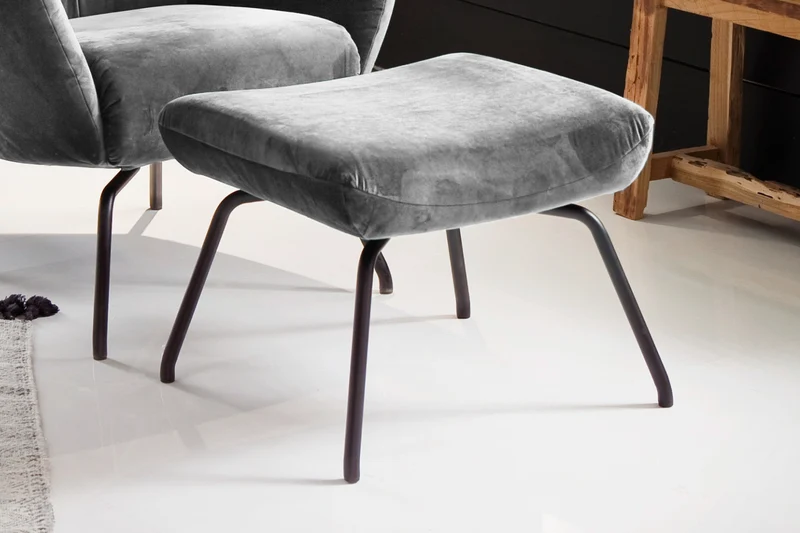 KAWOLA Sessel LOTTE Ohrensessel velvet silber mit Hocker