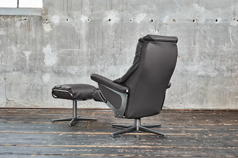 KAWOLA Sessel MODO Relaxsessel drehbar Leder dunkelgrau mit Hocker