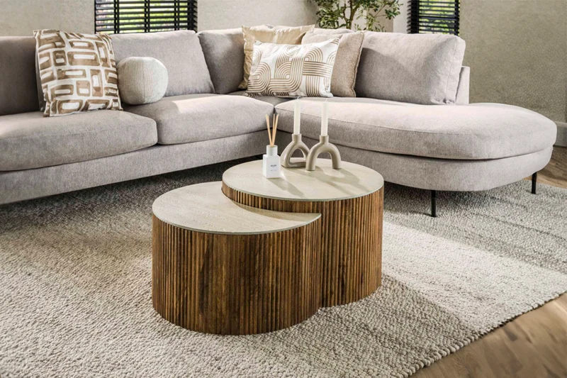 KAWOLA Couchtisch DESEADO Set 2-tlg. Keramik weiß