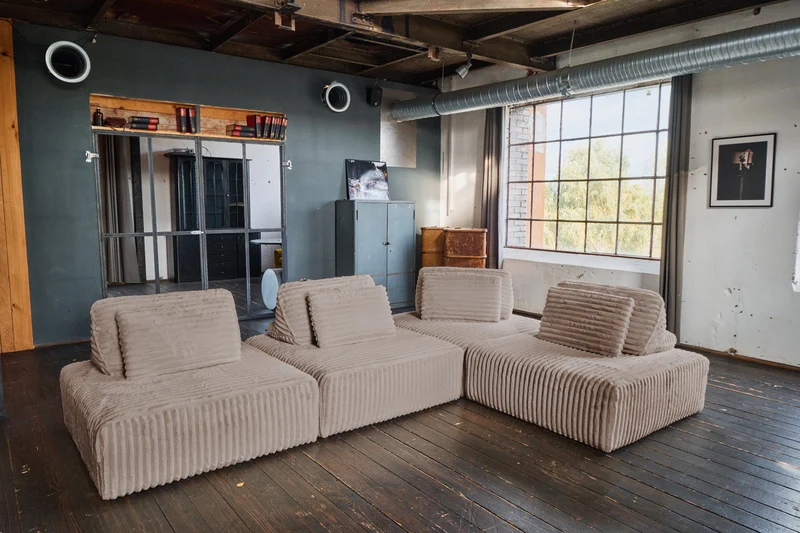 KAWOLA Modulsofa WIOLO SOFT 4 Module 4 Rückenkissen Weicher Breitcord taupe