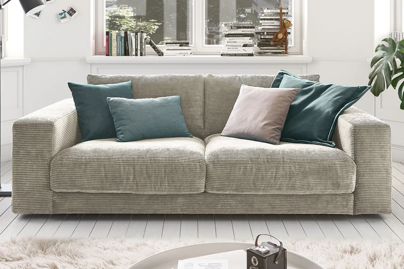 KAWOLA Sofa MADELINE 2-Sitzer Cord steingrau