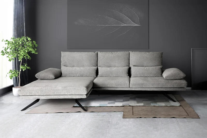 B-Ware KAWOLA Sofa FENICE Ecksofa Stoff Recamiere links light grey