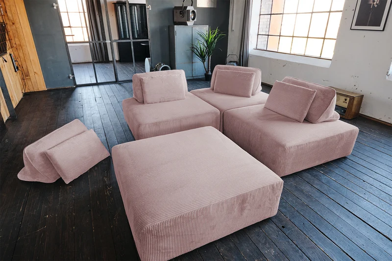 KAWOLA Modulsofa WIOLO SOFT 4 Module 4 Rückenkissen Cord rosa
