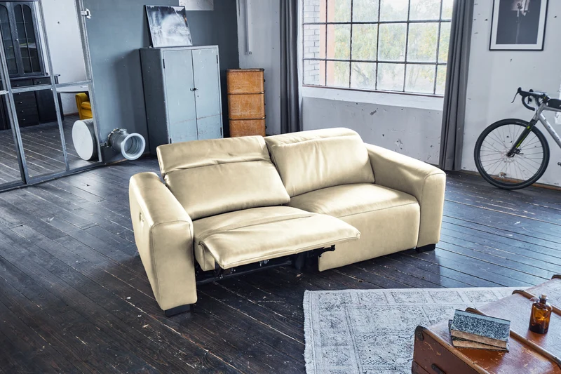 KAWOLA Sofa FINN 3-Sitzer mit Relaxfunktion Leder cremeweiß