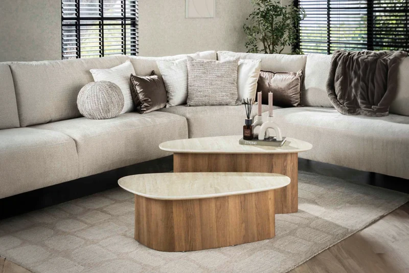 KAWOLA Couchtisch PRETO Set 2-tlg. Keramik weiß dreieckig