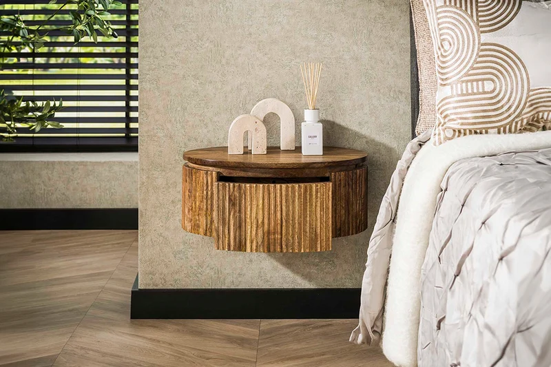 KAWOLA Nachttisch HEVE hängend Mangoholz massiv natur 1 Schublade