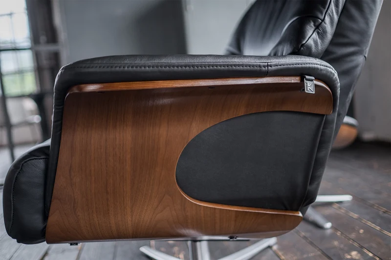 KAWOLA Sessel TOSAR Relaxsessel drehbar Leder schwarz mit Hocker