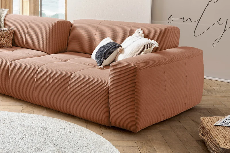 KAWOLA Big Sofa PALACE 3-Sitzer mit Sitztiefenverstellung Cord rost