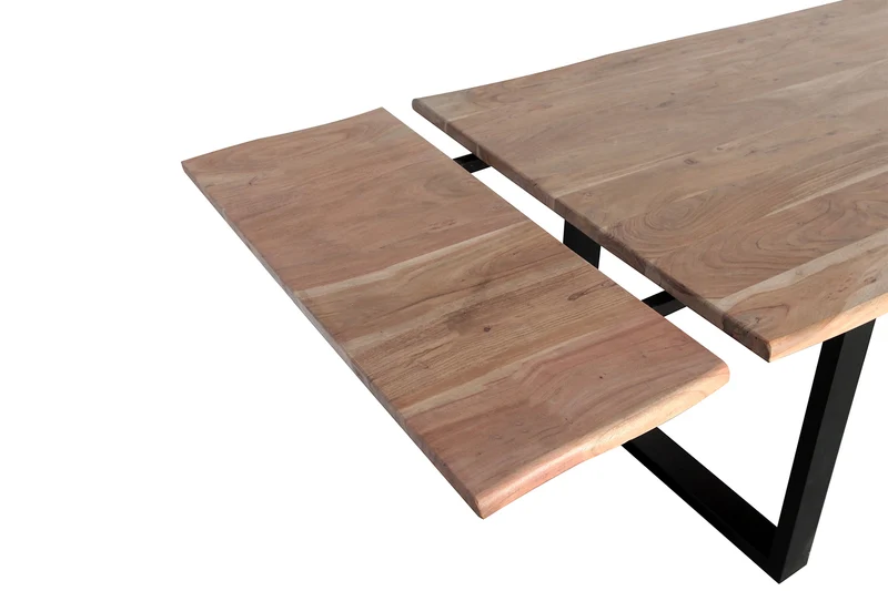KAWOLA Esstisch LORE 140x90cm Akazie massiv natürliche Baumkante mit 2 Ansteckplatten