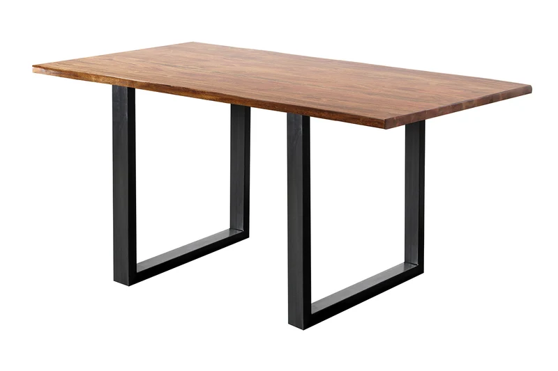 KAWOLA Esstisch LORE 140x90cm Akazie massiv nussbaumfarben natürliche Baumkante mit 2 Ansteckplatten