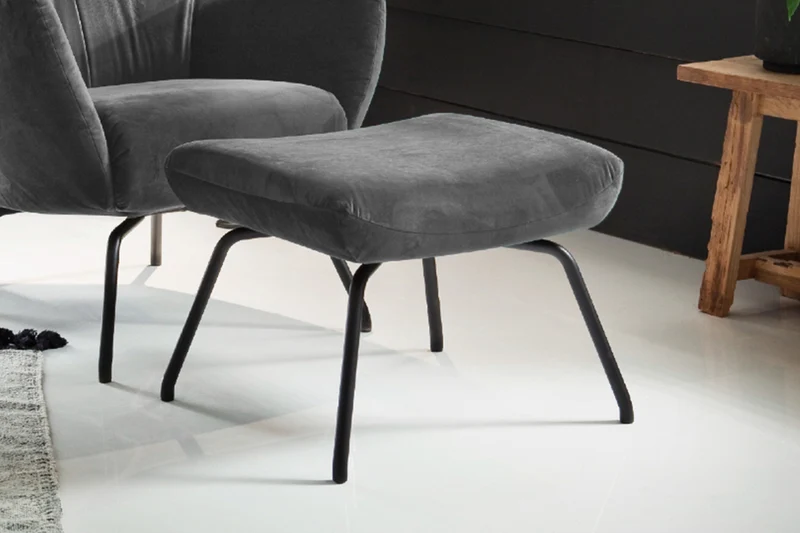 KAWOLA Sessel LOTTE Ohrensessel velvet stone mit Hocker