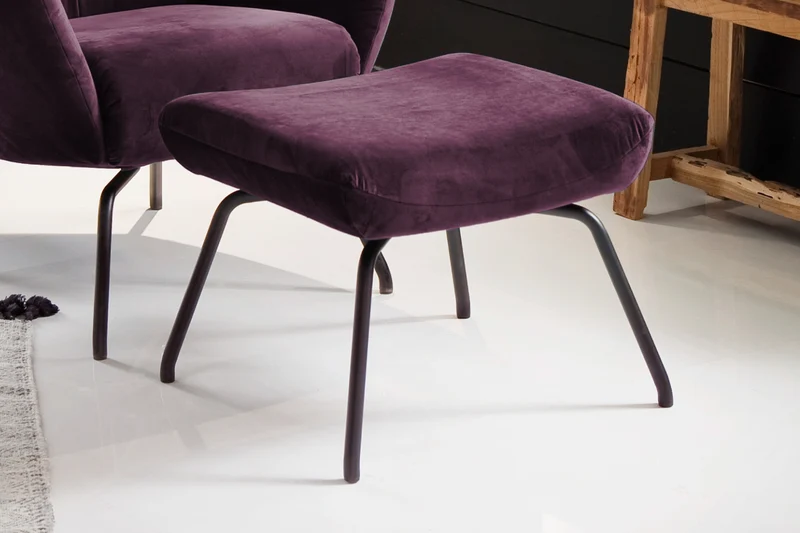 KAWOLA Sessel LOTTE Ohrensessel velvet purple mit Hocker
