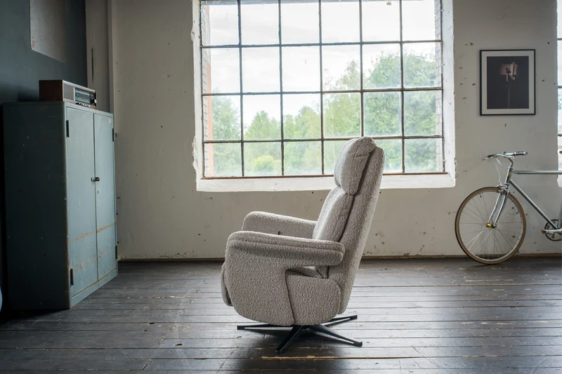 KAWOLA Sessel NAMA Relaxsessel drehbar Stoff taupe