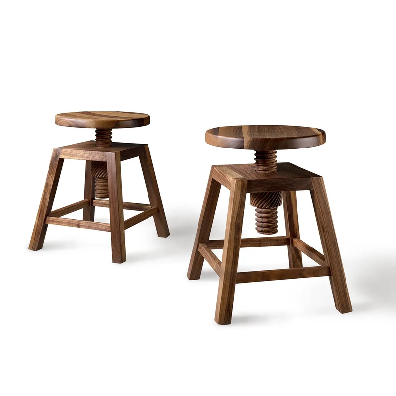 Walnut Wood Adjustable Stool INVITO Short by Dale Italia