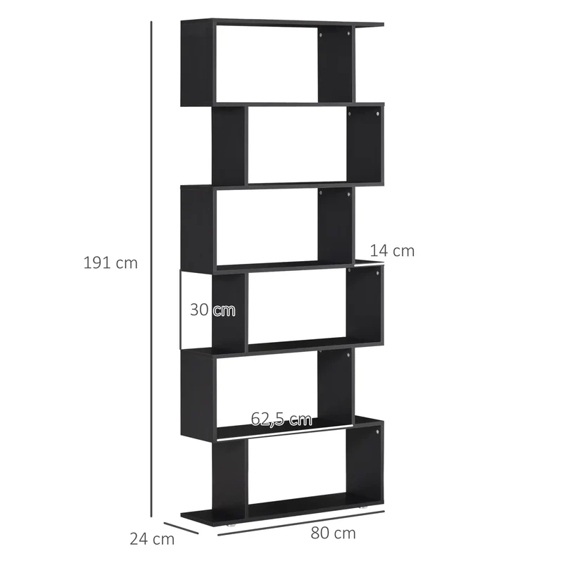 Bücherregal mit 6 Regalen – Holzoptik – 80 x 24 x 191 cm – Spanplatte