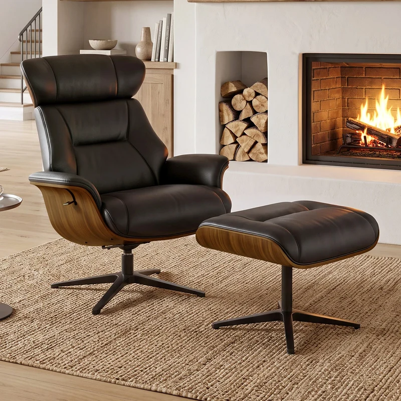 Matteo,Napa Leather Lounge Chair and Ottoman