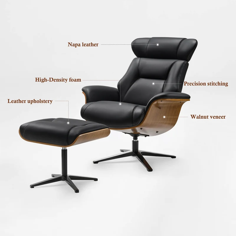 Matteo,Napa Leather Lounge Chair and Ottoman