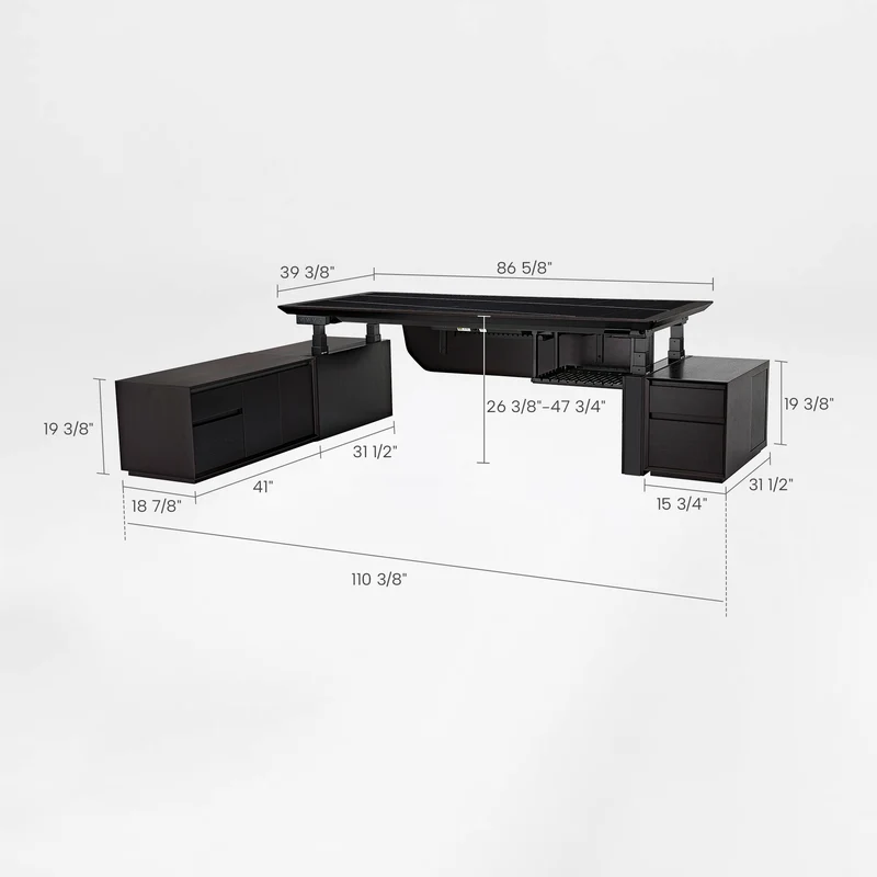 Zen Classic Executive Standing Desk with Cabinets (86"x39")