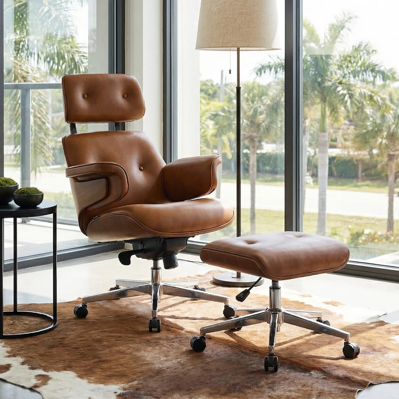Mathias Leather Executive Chair with Ottoman