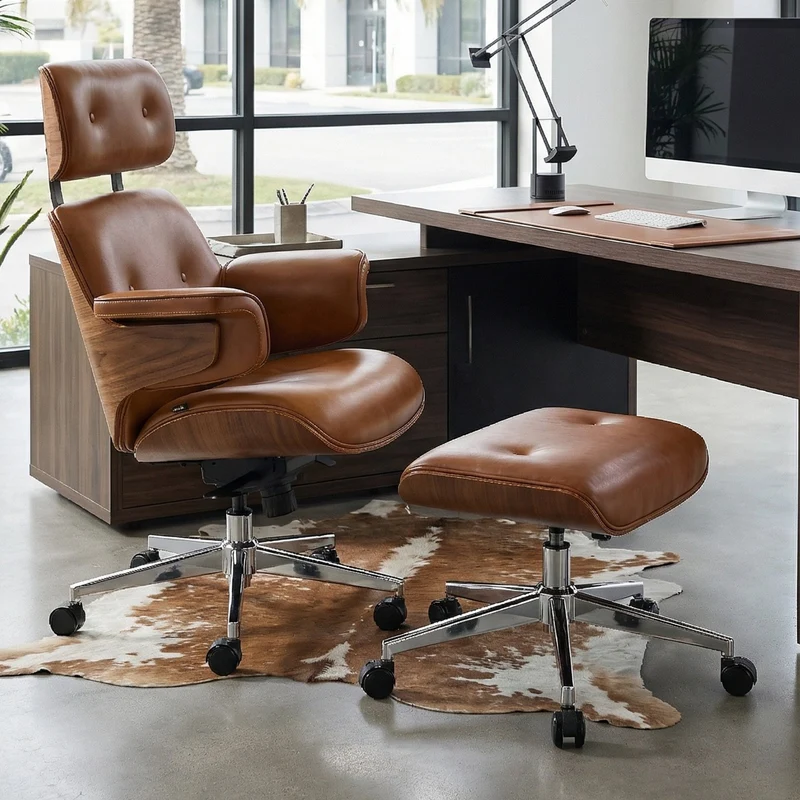 Mathias Leather Executive Chair with Ottoman