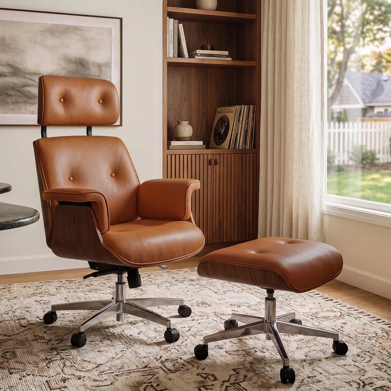 Mathias Leather Executive Chair with Ottoman