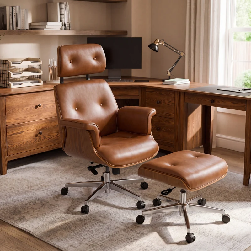 Mathias Leather Executive Chair with Ottoman